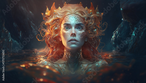 Freyja the god of love, sex, and fertility underwater - German gods - Mythologies - Generative AI 