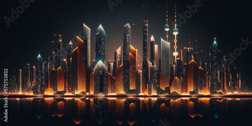 Smart City Skyline mit Hochhäusern in der Zukunft - mit AI erstellt 