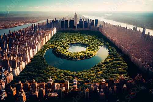 Central park in New York, aerial view. Drone shot of Central Park, Manhattan, New York.