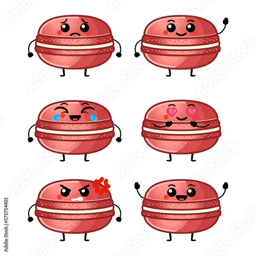Vector illustration of kawaii cute macaroons characters. set of characters. Emoticon, mascot, character of macaroons, isolated object.