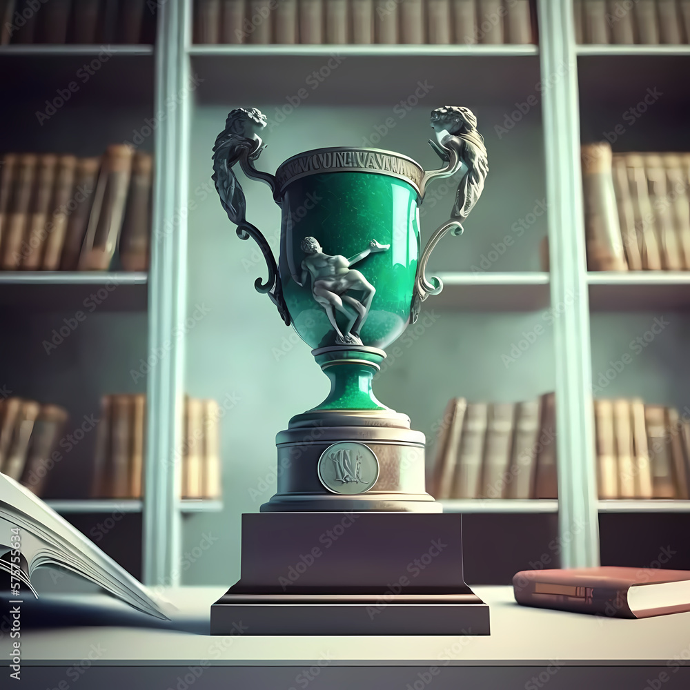 Trophy with Library University Background. Generative AI Trophy with Library University Background. Generative AI