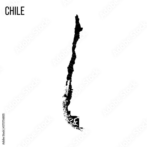 Chile political map of administrative divisions - regions. Blank black map and country name title.