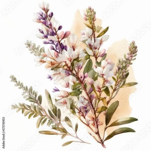About Watercolor Heather Flower Floral Clipart, Isolated on White Background.