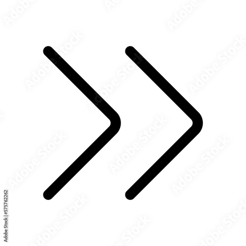 Vector double arrow chevron right icon. Black, white background. Perfect for app and web interfaces, infographics, presentations, marketing, etc.