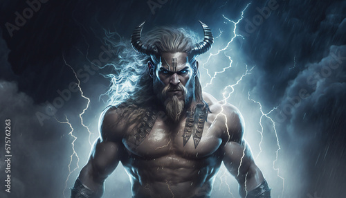 Freyr the god of male virility and good weather  - lightning - German gods - Mythologies - Generative AI photo