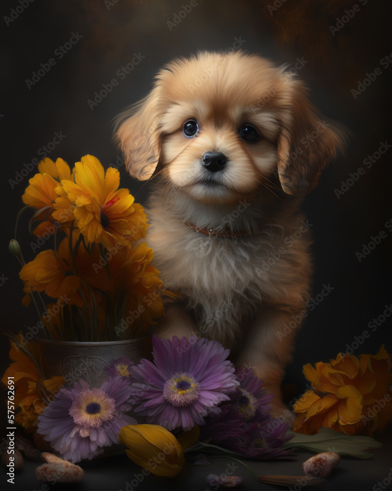Puppy, golden retriever. Generative AI. Puppy, golden retriever. Generative AI.
