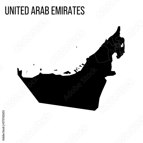 United Arab Emirates political map of administrative divisions - emirates. Blank black map and country name title.