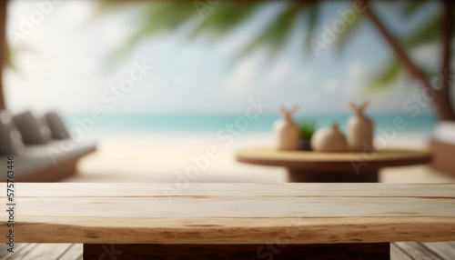 Empty wood table top banner mock up abstract background - can used for display or montage your products. Generative ai