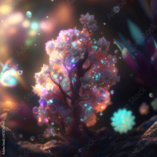 Sakura flowers in light effects, surreal, colorful, fantasy, spectacular lighting, generated in AI © Andrei