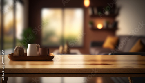 Empty wood table top banner mock up abstract background - can used for display or montage your products. Generative ai