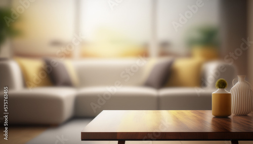 Empty wood table top banner mock up abstract background - can used for display or montage your products. Generative ai