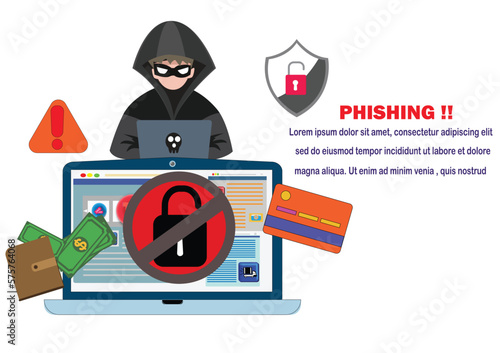 hacker man use note book computer stealing confidential data, personal information,Ransomware, malware, virus, extortion,data,lock.Vector concept Computer security and technology.