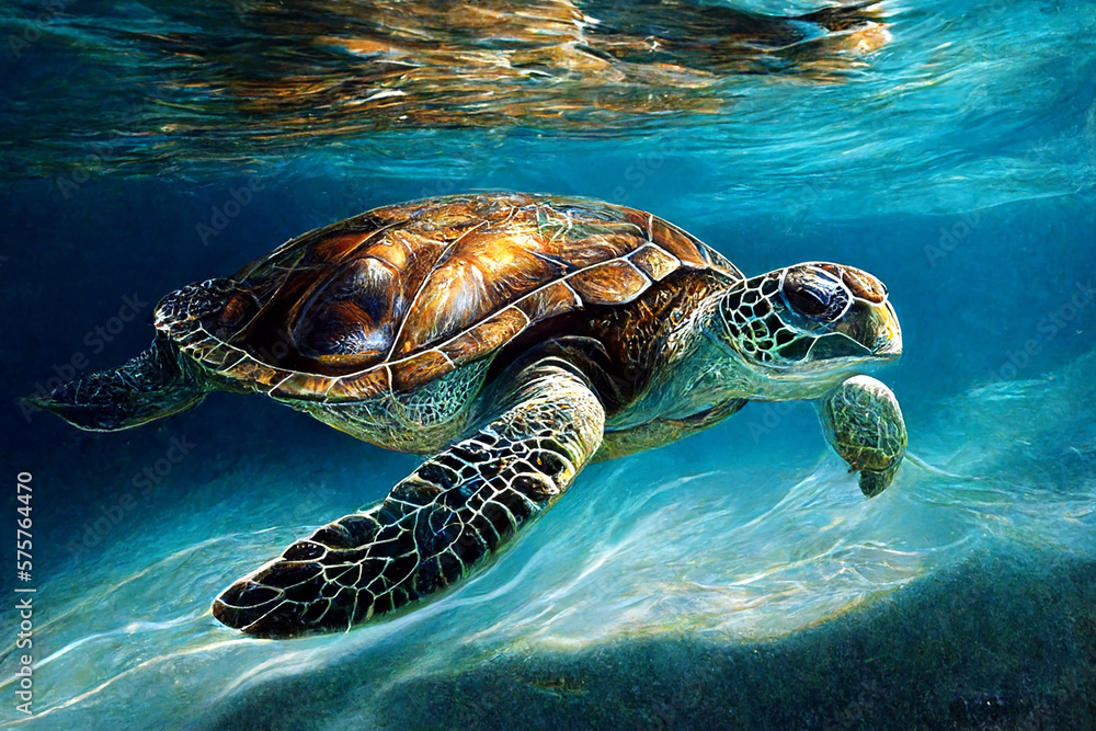 Obraz premium turtle swimming in clear sea water