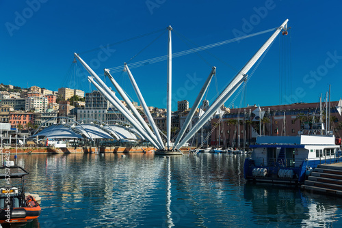 Picture of old port of Genova city at coast line at sunny day, Italy