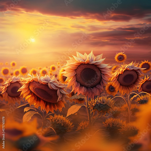Beautiful Sunflowers in the Field. AI generated Illustration.