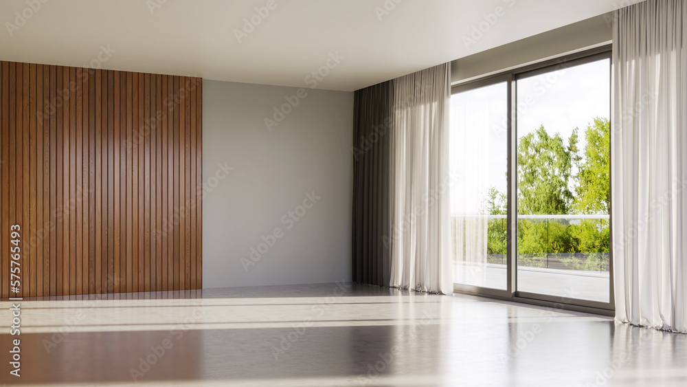 Fototapeta premium Illustration 3D rendering large luxury modern bright interiors Living room mockup computer digitally generated image
