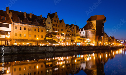 Image of night light of Moltawa River in Gdansk in the Poland.