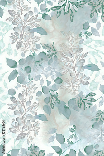 Abstract pale colored pattern of nature-inspired shapes resembling foliage. Generative AI