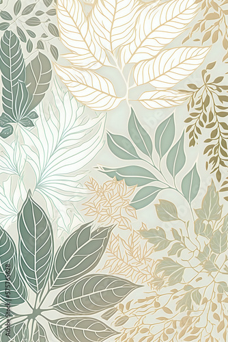 Abstract pale colored pattern of nature-inspired shapes resembling foliage. Generative AI