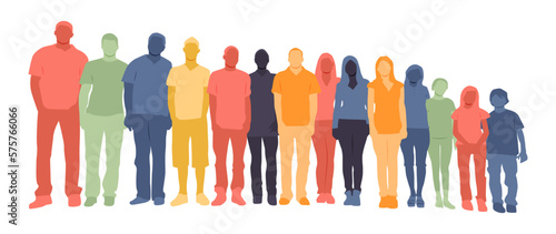 Colorful silhouettes of  multicultural people standing together