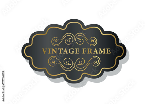 Vintage frame dark gold. Abstract figure with inscription. Label for luxury products and bottles of wine. Award and emblem, royal and antique. Realistic flat vector illustration