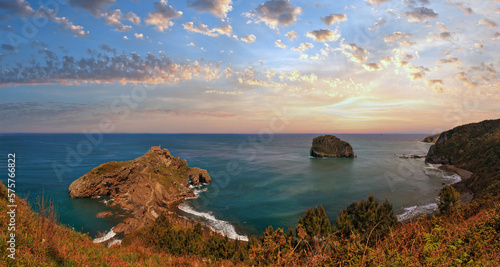 Doniene Gaztelugatxeko hermitage on top of Gaztelugatxe island. Bisca bay (Spain). Dates from the 10th century.