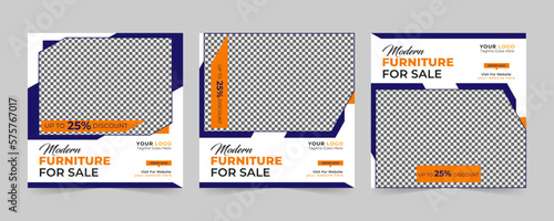 Modern Furniture sale advertising square set and promotion ads discount banner for Social media post vector template design.
