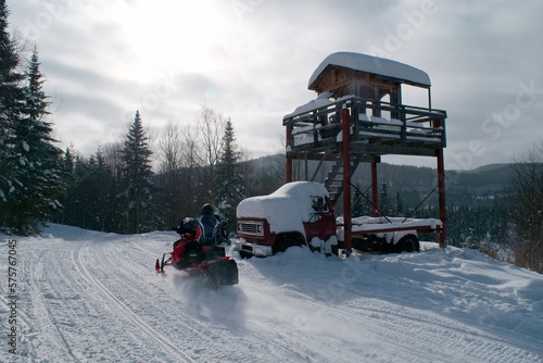 Snowmobiling on trail