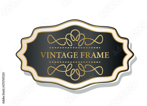 Vintage frame dark gold. Luxury product for rich people, label for bottle of alcoholic drink. Template, layout and mock up. Poster or banner for website. Realistic flat vector illustration