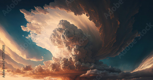 Cloudy sky at golden hour illustration. Generative AI