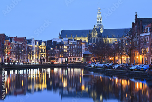 Spaarne River in Haarlem at night.