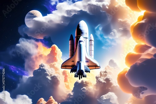 Space shuttle flight in space. Rocket launch - generative ai