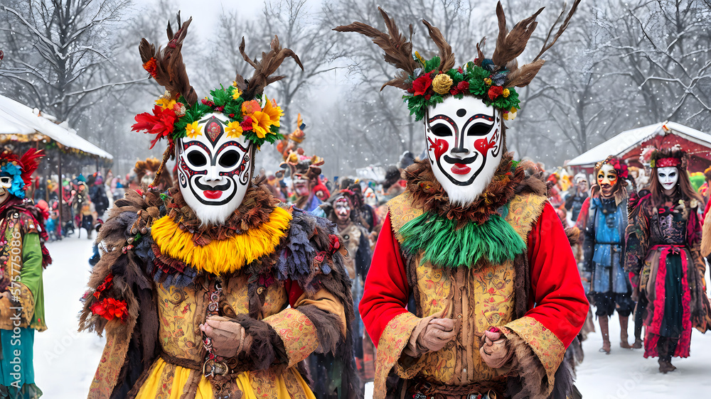 Personas Enmascaradas en Carnaval Popular, IA Generativa