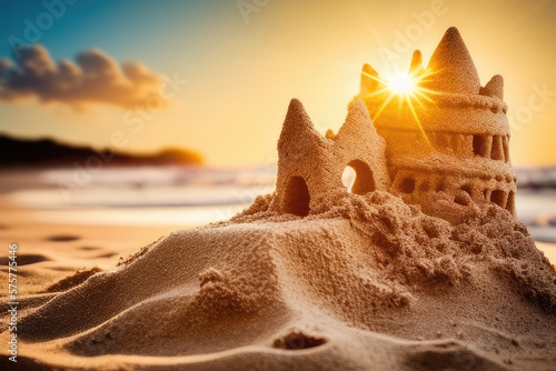 Eine Sandburg am Strand created with Generative AI technologies
