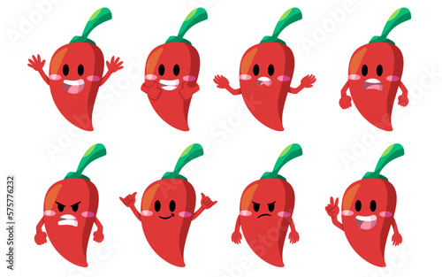 Chili red cartoon with facial expression mascot for spicy sauce product