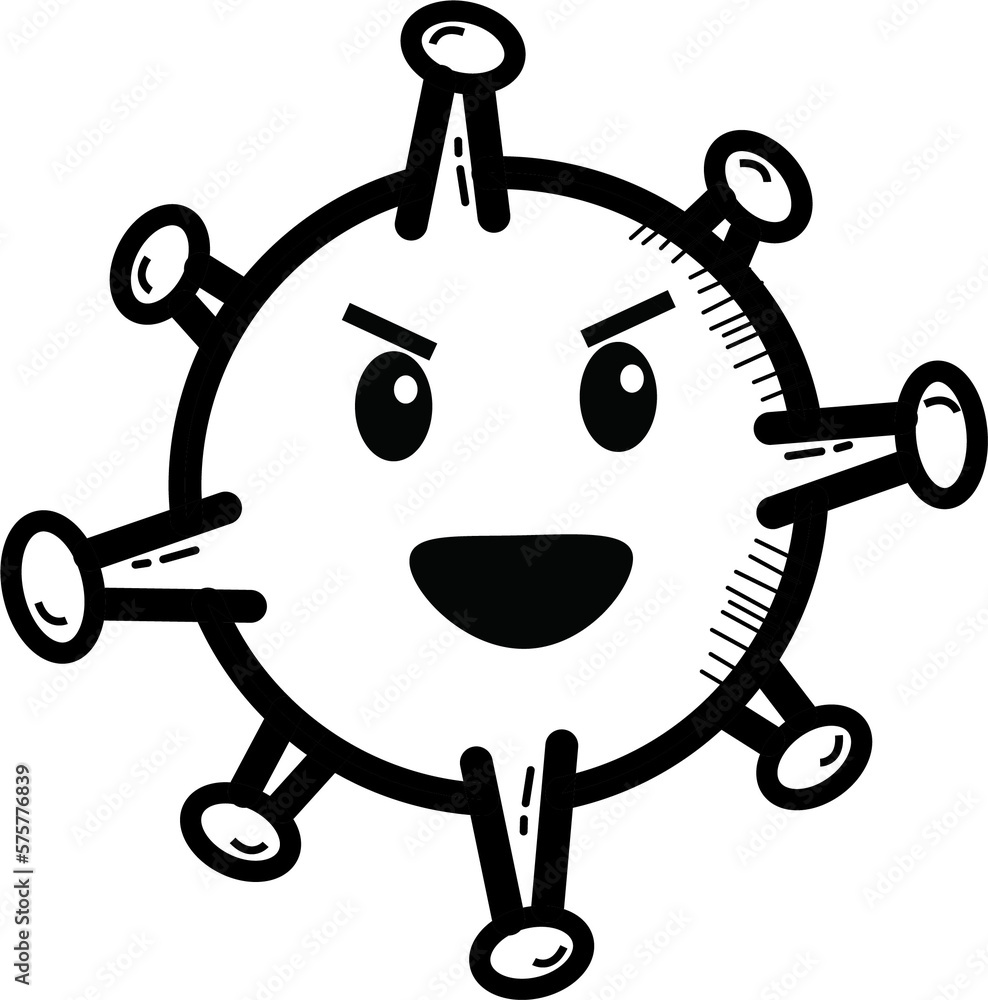 illustration of cute virus character icon preparing to attack human body on white background illustration of cute virus character icon preparing to attack human body on white background
