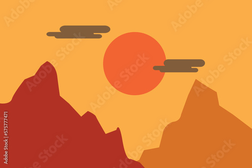 creative abstract mountain and moon. landscape and mountain range backgrounds. 