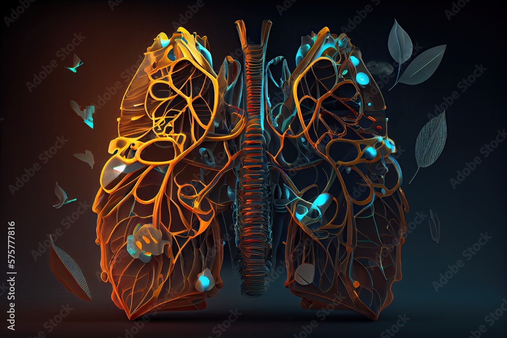 © andrenascimento - Illustration of cybernetic lungs from metal parts. Lungs made of metal plates. Intelligence and innovation concept. Generative AI.