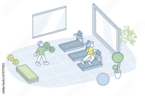 建物の中のジム部屋。ストレッチや運動のための空間