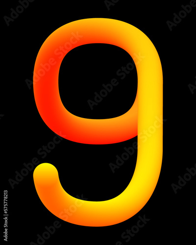 Number 9 in molten metal and black background