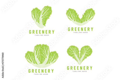 Chinese cabbage Logo Design Green Plant Vector Kimchi Food Ingredients