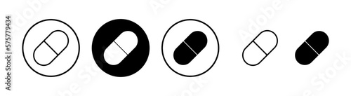Pills icon vector illustration. capsule icon. Drug sign and symbol