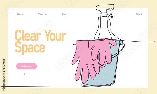 Home cleaning service landing page design concept, illustration of janitors with cleaning tools. Vector illustration