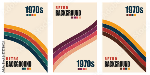 Set of retro vertical posters.Abstract backgrounds in trendy 1970s style. Groovy striped design template backgrounds.Vector illustration