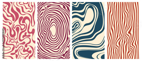 Groovy hippie 70s vector backgrounds set. Chessboard and twisted patterns. Backgrounds in trendy retro trippy style. Twisted and distorted vector texture in trendy retro psychedelic style