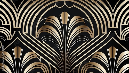 Art Deco Pattern Art Design from 20s, black and gold. AI generative.