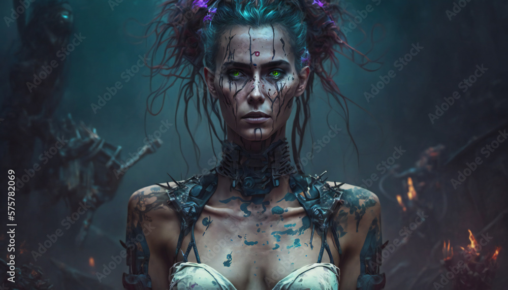 Hel god of Darkness - cyberpunk - German Mythologies - Generative AI Hel god of Darkness - cyberpunk - German Mythologies - Generative AI