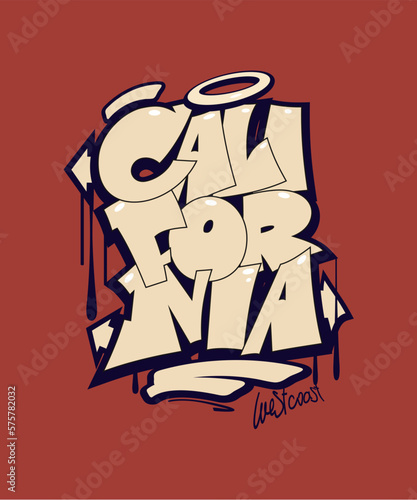 California graffiti style hand drawn lettering. Decorative vector text .