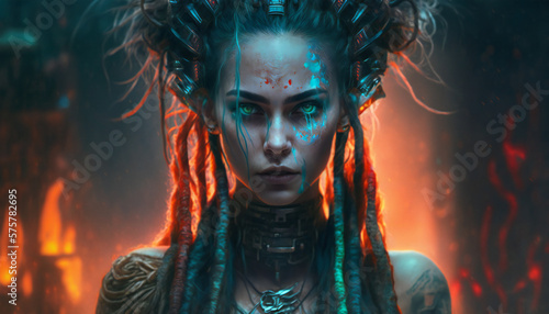 Hel god of Darkness - cyberpunk - German Mythologies - Generative AI