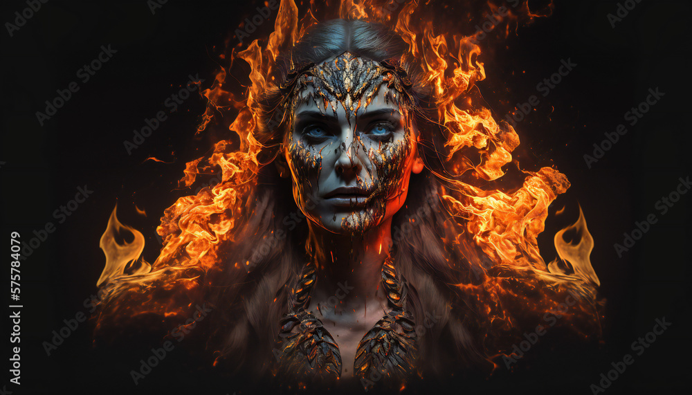 Hel god of Darkness - on fire - German Mythologies - Generative AI Hel god of Darkness - on fire - German Mythologies - Generative AI